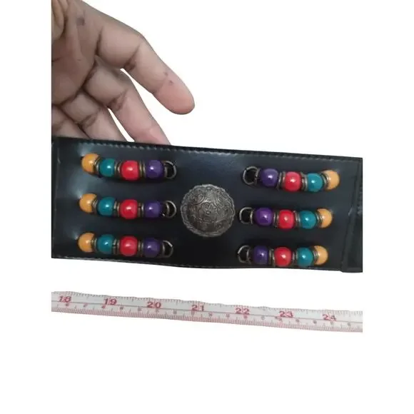 Y2K Vtg Beaded Women's size M/L Stretch Grungecore Boho Cottagecore Concho Belt - Picture 2 of 10